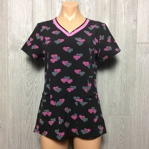 New Pink and Black Heart Scrub Top